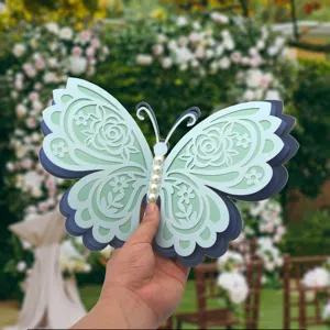 3D hollow pearl butterfly wall sticker, layered wedding party decorative paper butterfly.