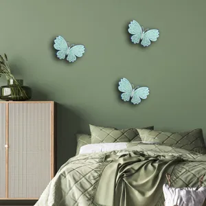 3D hollow butterfly wall sticker with pearls, elegant green decor for home bedroom wedding.