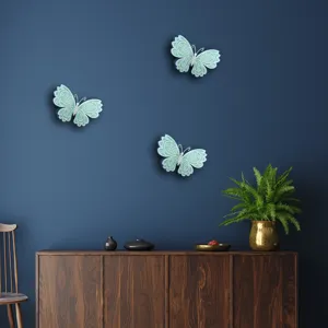 Detailed scene view of 3D layered butterfly wall stickers in green, perfect for home decor.
