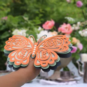 3D layered hollow butterfly wall sticker with pearl decoration for home party room decor