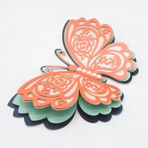 3D layered hollow butterfly wall sticker with pearls, perfect for wedding and home decor.