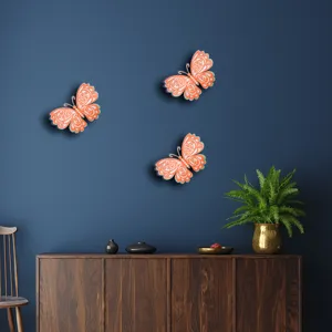 Detailed view of 3d hollow butterfly wall stickers featuring layered floral design for home.