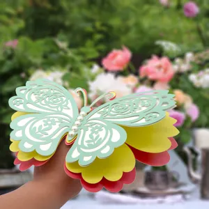 3D layered hollow butterfly detail shot, decorative wall sticker for home wedding party.