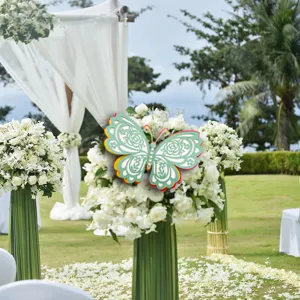 Detail shot of the 3D layered hollow butterfly wall sticker, perfect for wedding and party decor.