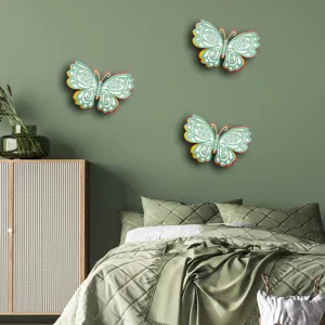 3D hollow butterfly wall sticker set, multi-layer mint green decor for bedroom and party.