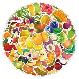 Cute waterproof fruit stickers pack, colorful aesthetic decor for phone case and water bottles.