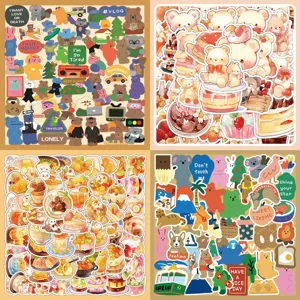 Cute Korean Cartoon Bear Stickers Aesthetic Cream Bear Decals For Phone Case Notebook DIY Waterproof Vinyl Stickers