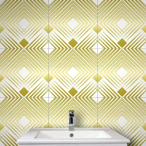 Adesivo per piastrelle geometrico dorato impermeabile per parete e pavimento metallico.