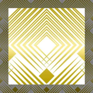 Primo piano dettagliato del motivo geometrico metallico dorato adesivo per piastrelle.