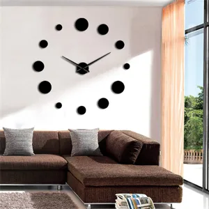 Modern 3D DIY acrylic mirror wall clock, large round dot wall sticker clock for home decor