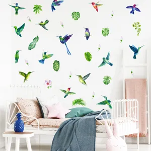 Adesivi murali colibri impermeabili piante tropicali fiori rimovibili decorazione cameretta