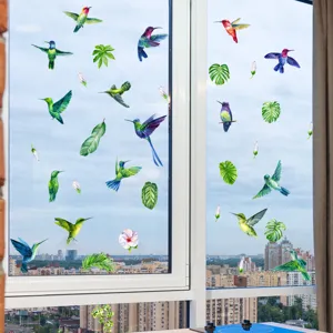 Adesivi per finestre colibrì luminosi, decalcomanie murali piante per decorazione.