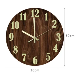Holzoptik Wanduhr mit leuchtenden Zahlen 30cm leise runde Uhr für Heimdekoration