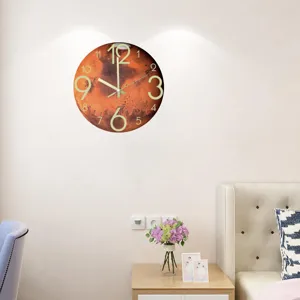 Luminous Mars wall clock, round acrylic silent ticking clock for bedroom living room decor.