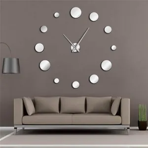 Modern 3D acrylic mirror wall clock DIY dot sticker big clock for living room home decor.