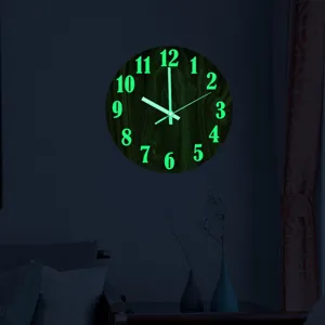 3D Leuchtende Holzmaserung Wanduhr Stille Acryl Wanduhr im Dunkeln leuchtend dekor