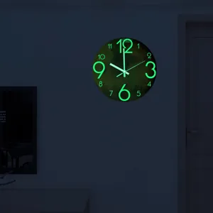Luminous wall clock glowing in the dark, silent acrylic Mars design clock for living room bedroom decor.