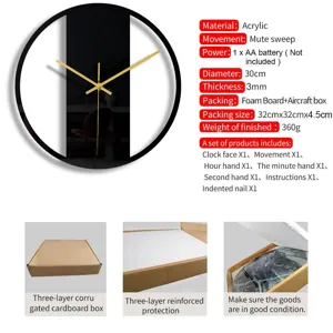 Modern minimalist acrylic wall clock 30cm, silent sweep movement for home decor.