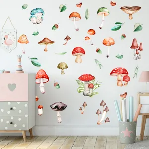 Adesivi murali con funghi e piante per la cameretta dei bambini, sticker fluorescente.