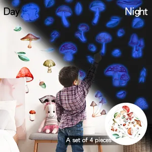 Adesivi da parete con funghi luminosi al buio fluorescenti decorazione stanza bambini 4 pz
