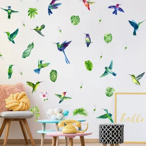 Adesivi da parete colibri luminosi piante tropicali decorazione murale per cameretta