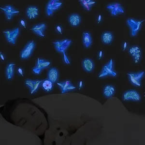 Adesivi murali colibri luminosi adesivi floreali fluorescenti al buio per arredamento camera