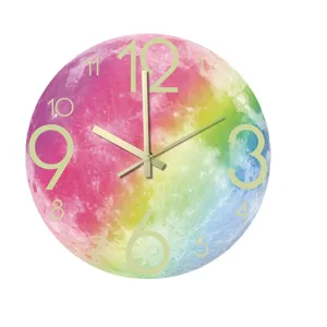 Lichtgevende Acryl Wanduhr Stil Modern Minimalistisch Kleurrijke Maan Hangende Klok Voor Woonkamer Slaapkamer Huisdecoratie
