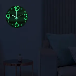 Glow in the dark Jupiter wall clock scene showing luminous glowing numbers in dim room.