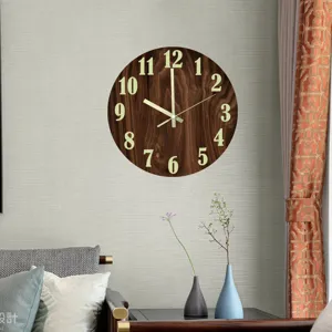 Holzmaserung leuchtende Wanduhr 3D Acryl leise Uhr für Wohnzimmer Schlafzimmer Dekoration.