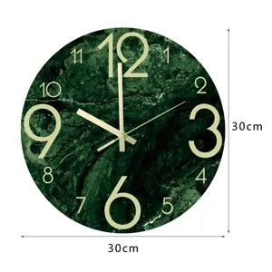 Reloj de pared de marmol verde 30cm silencioso luminoso acrilico para decoracion