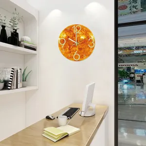 Moderno reloj de pared acrílico con patrón de sol para sala, reloj decorativo silencioso