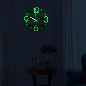 Detailed shot of luminous Jupiter wall clock with glowing 3D numbers for bedroom decor.
