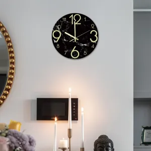 Marmer patroon lichtgevende wandklok, stille acryl hangklok voor slaapkamer en woonkamer.