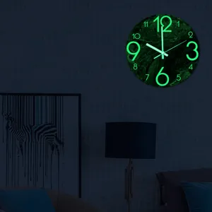 Reloj de pared luminoso de imitación mármol, reloj silencioso 3D de acrílico para dormitorio.