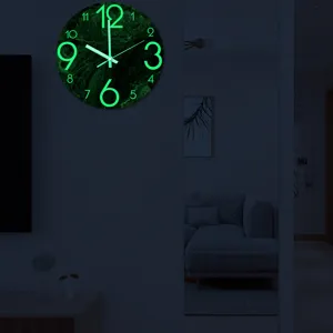 Reloj de pared luminoso acrilico 3D textura marmol noche brillante silencioso para decoracion salon
