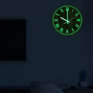 Leuchtende Wanduhr mit Holzmaserung, leise Acryl Uhr für modernes Schlafzimmer und Wohnzimmer.