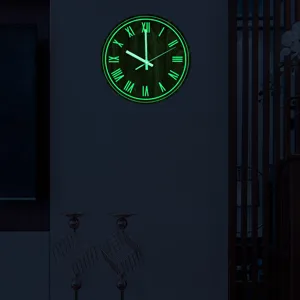 Leuchtende Wanduhr mit römischen Ziffern, im Dunkeln leuchtend für Schlaf- und Wohnzimmer.
