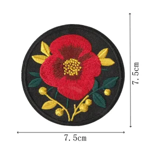 Runde bestickte Blumenaufnäher ethnischer Stil DIY Kleidung Abzeichen Applikation 7.5cm
