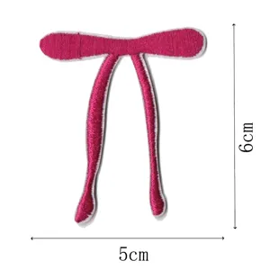 Pink embroidered ribbon bow patch, stylish apparel accessory for your DIY craft decoration 6x5cm