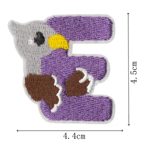 Cute animal letter E embroidery patch DIY decorative badge for clothing 4.4x4.5cm