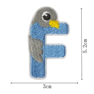Animal letter F embroidery patch, cute bird shaped cloth sticker for kids clothing decoration.