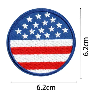 Round American flag embroidered patch, 6.2cm diameter, ideal for backpack and hat decoration.