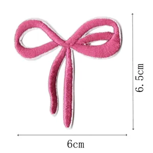 Pink ribbon bow embroidery patch for hair clips garments DIY accessories 6x6.5cm