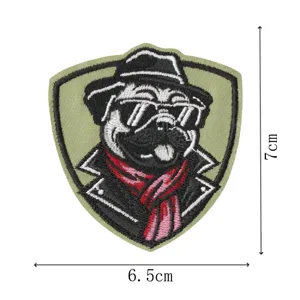 Écusson brodé pug guerrier rétro patch tactique morale pour vestes casquettes 7x6.5cm