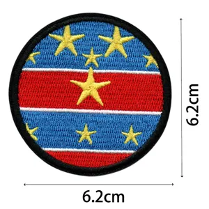 Round embroidered tactical patch featuring blue red stripes and stars badge 6.2cm size