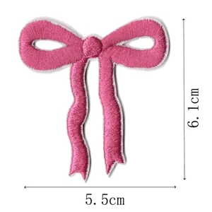 Pink bow embroidered patch cute DIY clothing accessory decorative applique badge 5.5x6.1cm