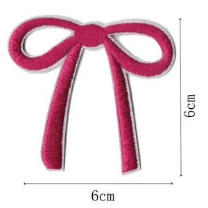 Pink bow embroidery patch DIY clothing accessory embroidered ribbon motif size 6x6cm