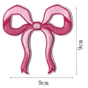 Pink bow embroidery patch for clothing accessories, DIY cute ribbon craft badge applique, 9x9cm