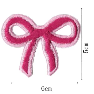 Pink ribbon bow embroidered cloth patch appliques for DIY clothing decoration 6x5cm