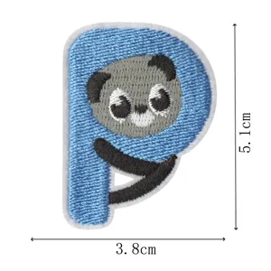 Creative animal letter P embroidered patch, colorful panda design for clothing and bag decoration.